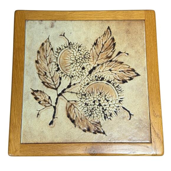 Ceramic Tile Trivet Wall Art‎ Wooden Frame 9" Leaves Autumn Thanksgiving Decor - Picture 1 of 6